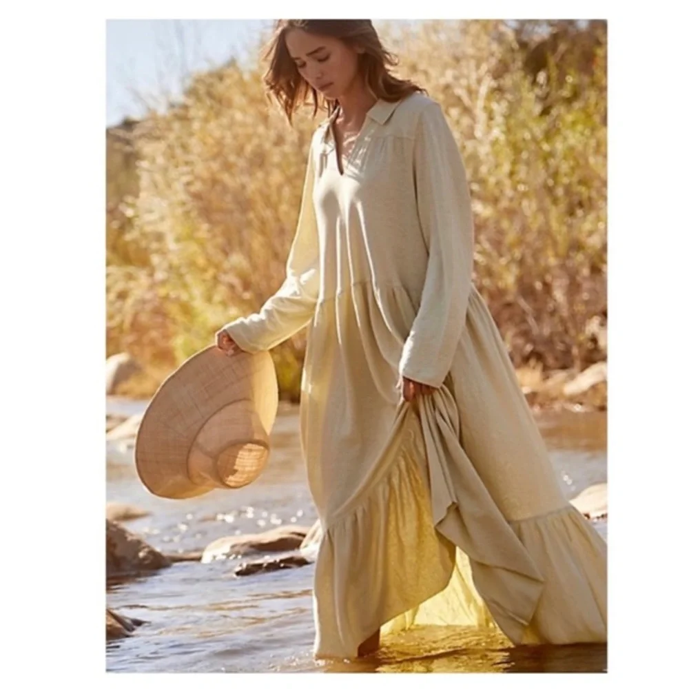 Free People Oversized Moonlight Long Sleeve Cotton & Hemp Midi Dress NWT Size M - Picture 11 of 13